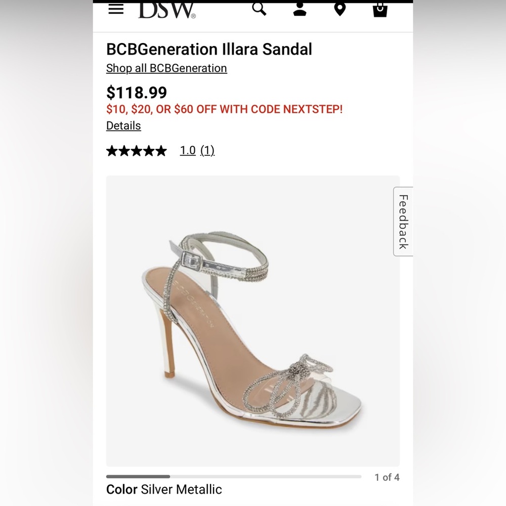 Bcbgeneration Illara Sandal Silver Rhinestone Hee… - image 1